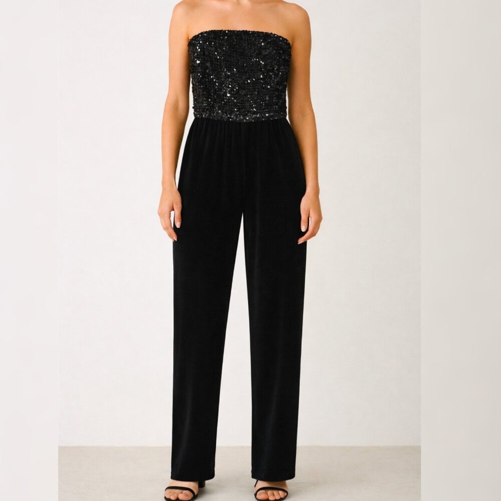 Onyx Nite - 12 Women's Strapless Sequin/ Velvet Jumpsuit Black Formal Evening